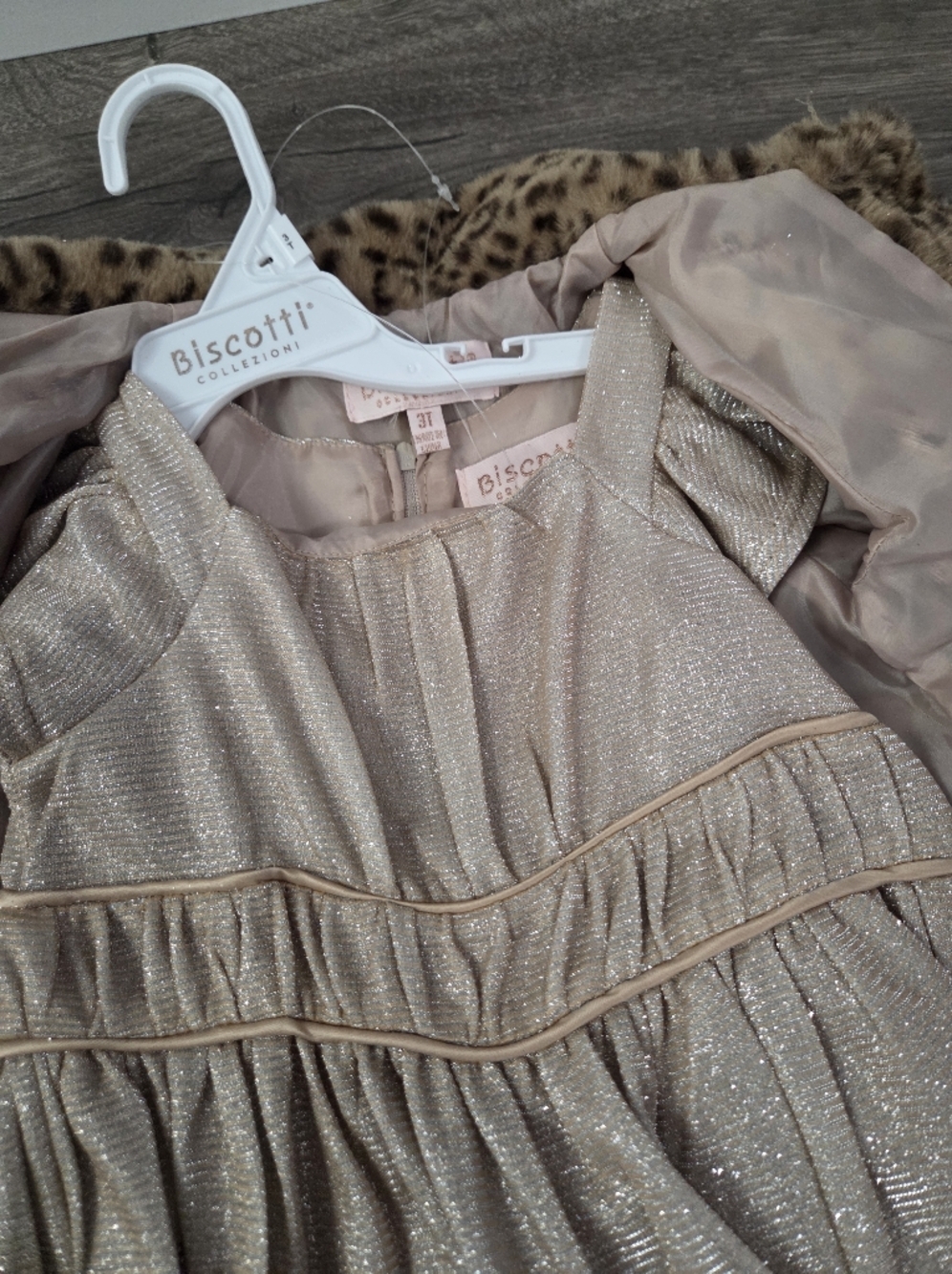 Biscotti Girls' Faux Fur Leopard Jacket, Dress & Matching Headband Set Size 3t - Picture 4 of 4